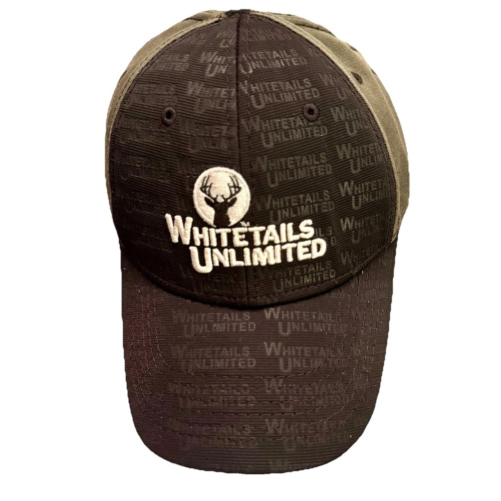 White Tails Unlimited Hook‎ And Loop Hat Cap Black And Dark Khaki Green Hunting